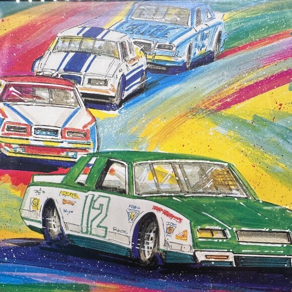 Vintage Race Car Wall Hangings Sam Balard Set Of 2 Prints Black Frames NASCAR - Picture 6 of 11